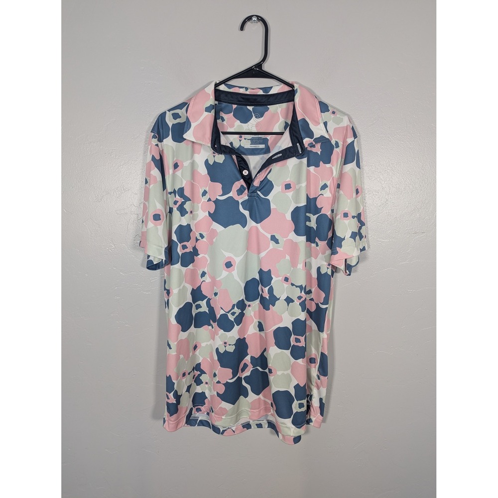 Swannies Golf Polo Shirt Mens XL Pink Navy Blue Floral Camo Performance Stretch